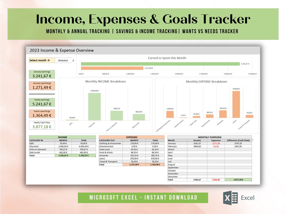 Microsoft Excel: Budget Spreadsheet to Track Income & Expense and Reach ...