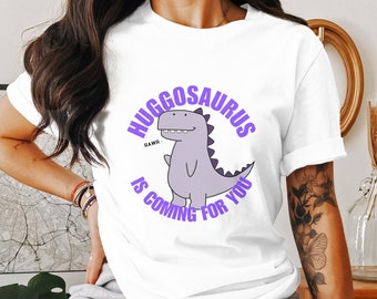 Huggosaurus Dinosaur T-Shirt, Cute Dino Tee For Kids, Purple Dino Graphic Shirt, Fun Rawr Dinosaur Top, Unique Gift