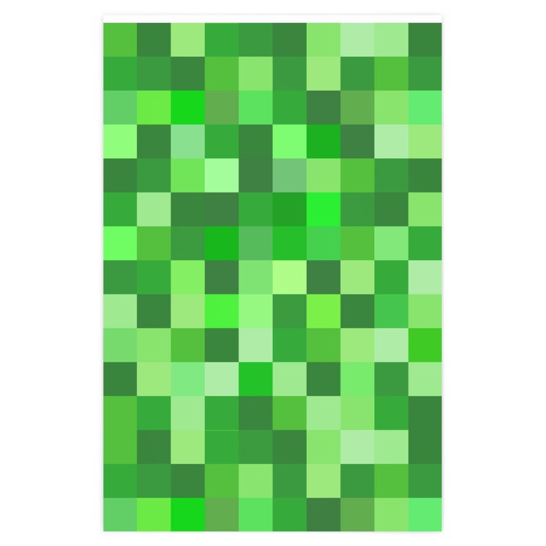 Creeper Green Wrapping Paper, Video Gamer Fan Gift Paper, Minecra