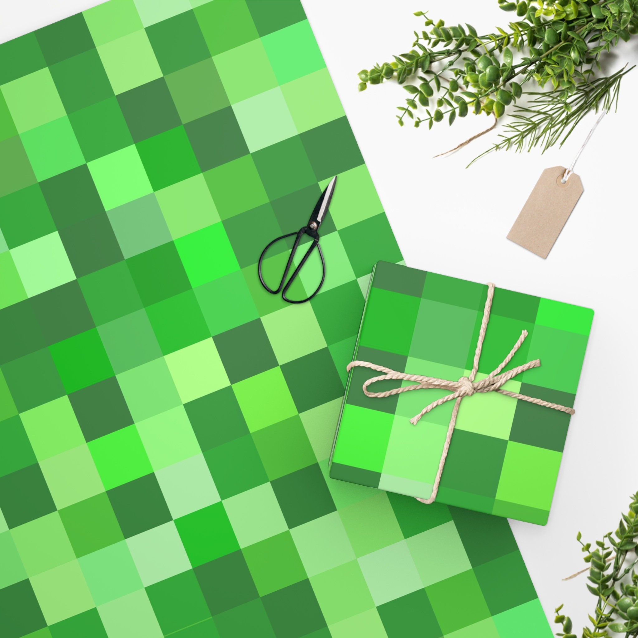 Creeper Green Wrapping Paper, Video Gamer Fan Gift Paper, Minecra