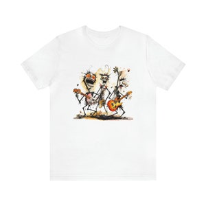 Ghost Band Shirt: Steadman-Styled Skeletal Symphony Tee, Halloween Shirt, Skeleton Shirt, Spooky Shirt, Ralph Steadman Style