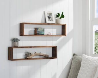 DRAKESTONE | 32x8X4 Stackable Floating Box Shelf | 2-Pack | Walnut