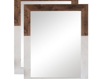 DRAKESTONE | 24x31 Two Toned Farmhouse Vanity Mirror | 2-Pack | White Wash and Walnut
