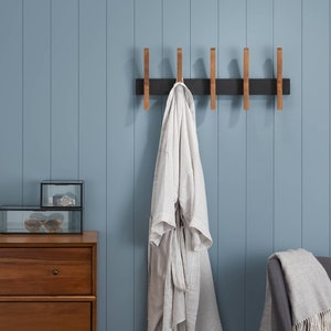 DRAKESTONE | 24x9.5 Mid-Century Coat Rack w/ 5 Wooden Hooks