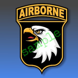 Può includere: Una toppa nera e oro con la scritta "AIRBORNE" in alto. La toppa presenta una testa d'aquila bianca con becco giallo e bocca rossa aperta. Lo sfondo è nero con un bordo dorato.