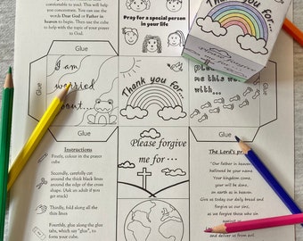 Prayer cube, printable activity, colouring UK