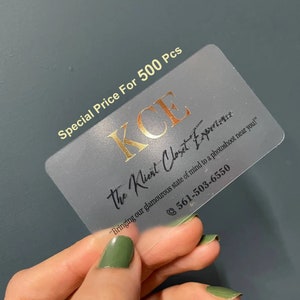 300 pcs - Gold Foil Transparent Business Card, Clear Boutique Card, Acrylic Frosty plastic, Translucent Plastic Cards, Special Business Card