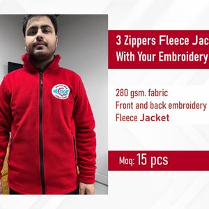 15 pcs - 3 Zippers Fleece Jacket -  Embroidery Logo  - 36 Different Colors - Personalized, Custom Jacket
