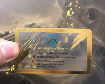 100 pcs -  Gold Foil Transparent Business Card, Clear Boutique Card, Acrylic Frosty plastic, Translucent Plastic Cards, Gold Foil Print