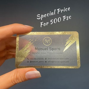 300 pcs - Gold Foil Transparent Business Card, Clear Boutique Card, Acrylic Frosty plastic, Translucent Plastic Cards, Special Business Card