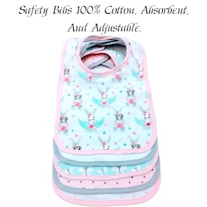 5-Pack Cotton Baby Bibs for Girls | Cute Animal and Dots Design | Soft & Breathable Newborn Bib Set | Everyday Infant Accessories/ Free Gift
