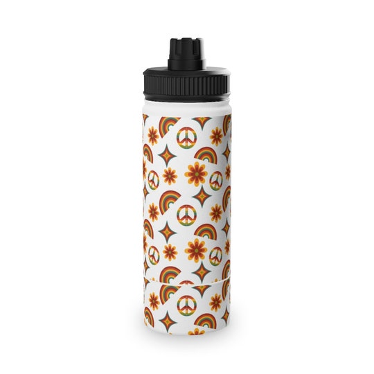 Retro Hipster Stainless Steel Water Bottle, Sports Lid