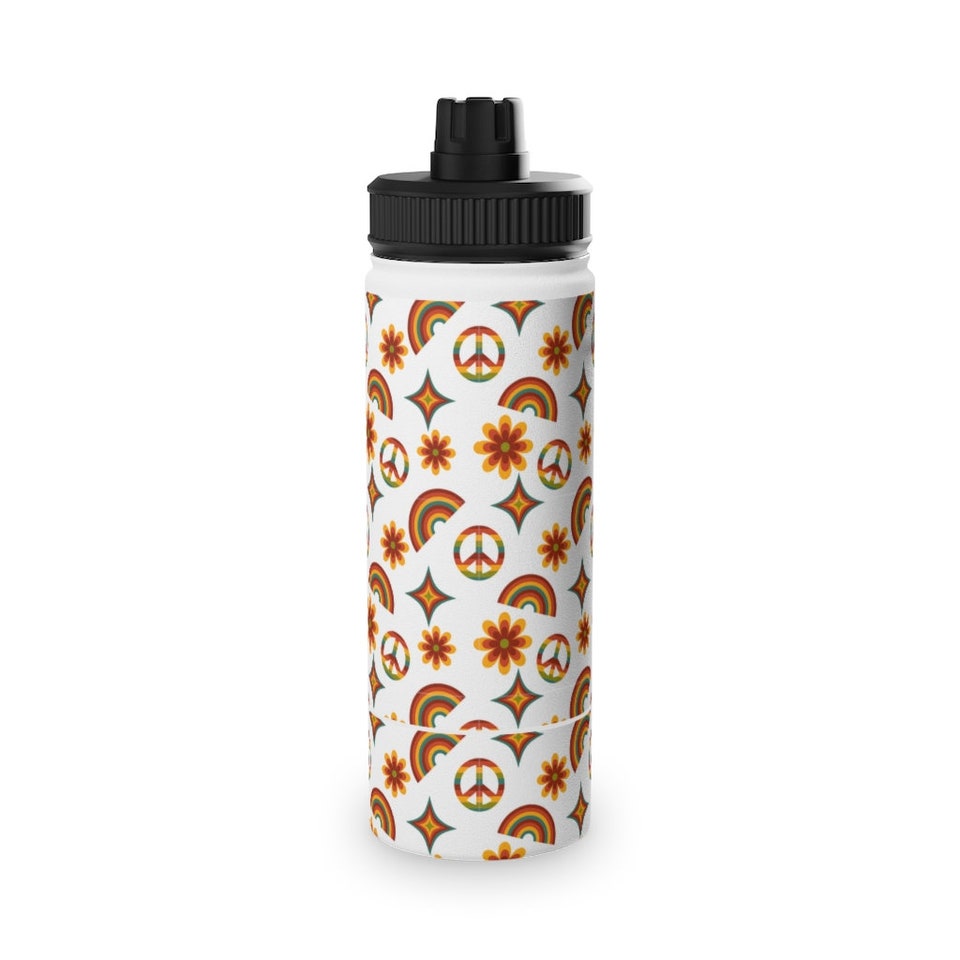 Retro Hipster Stainless Steel Water Bottle, Sports Lid