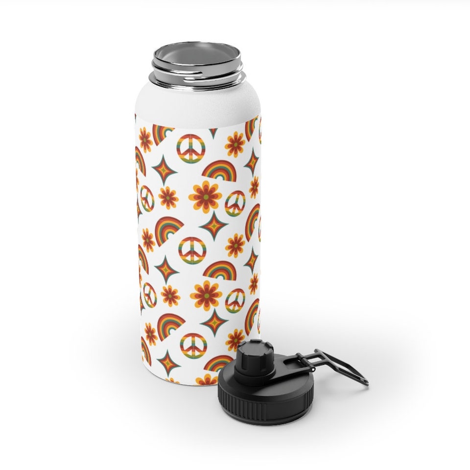 Retro Hipster Stainless Steel Water Bottle, Sports Lid