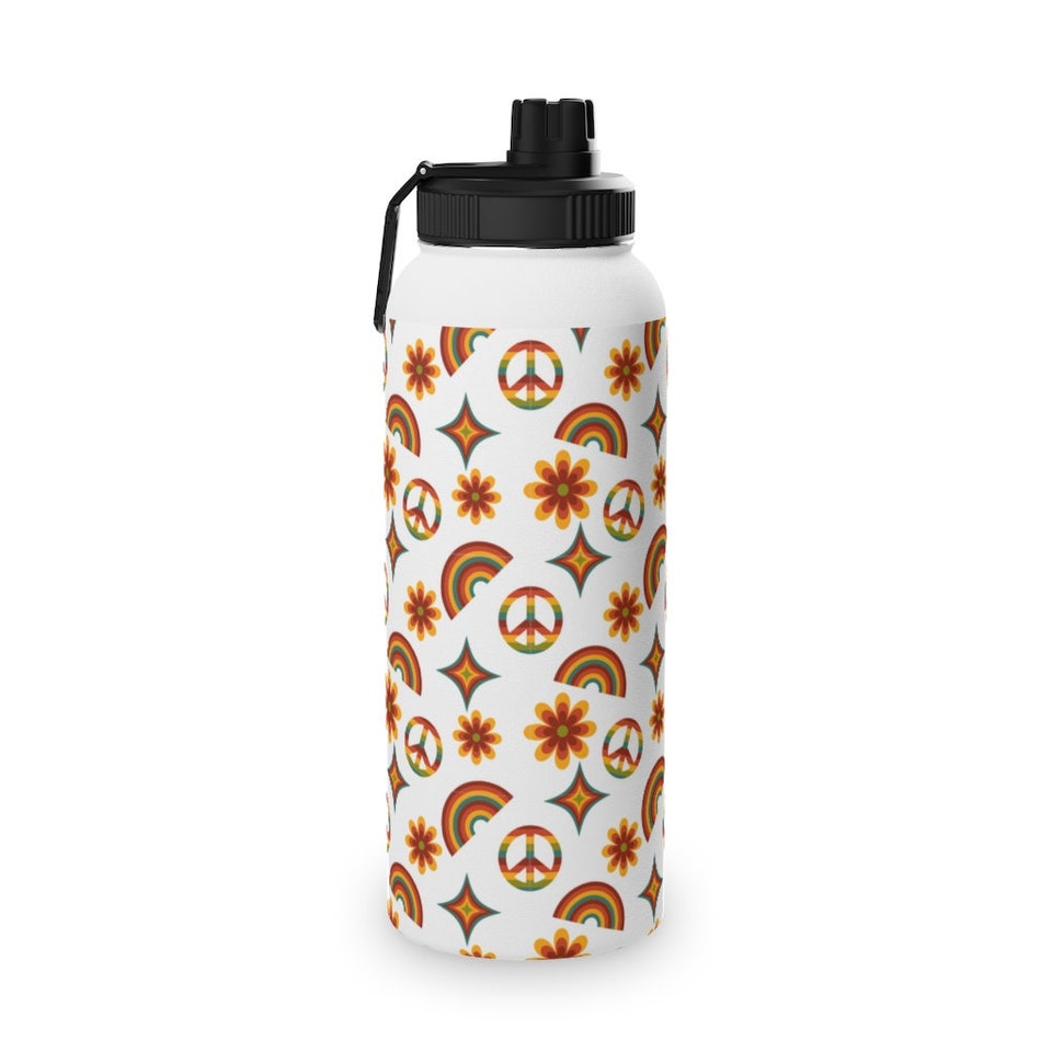 Retro Hipster Stainless Steel Water Bottle, Sports Lid