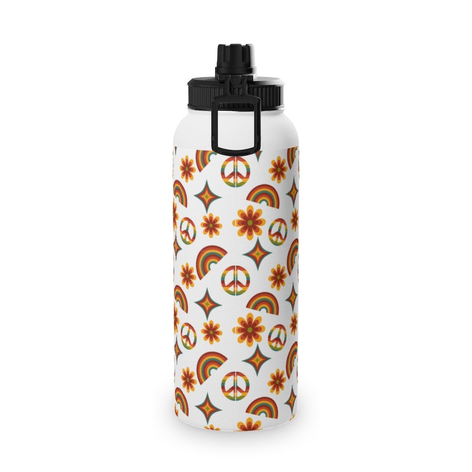 Retro Hipster Stainless Steel Water Bottle, Sports Lid