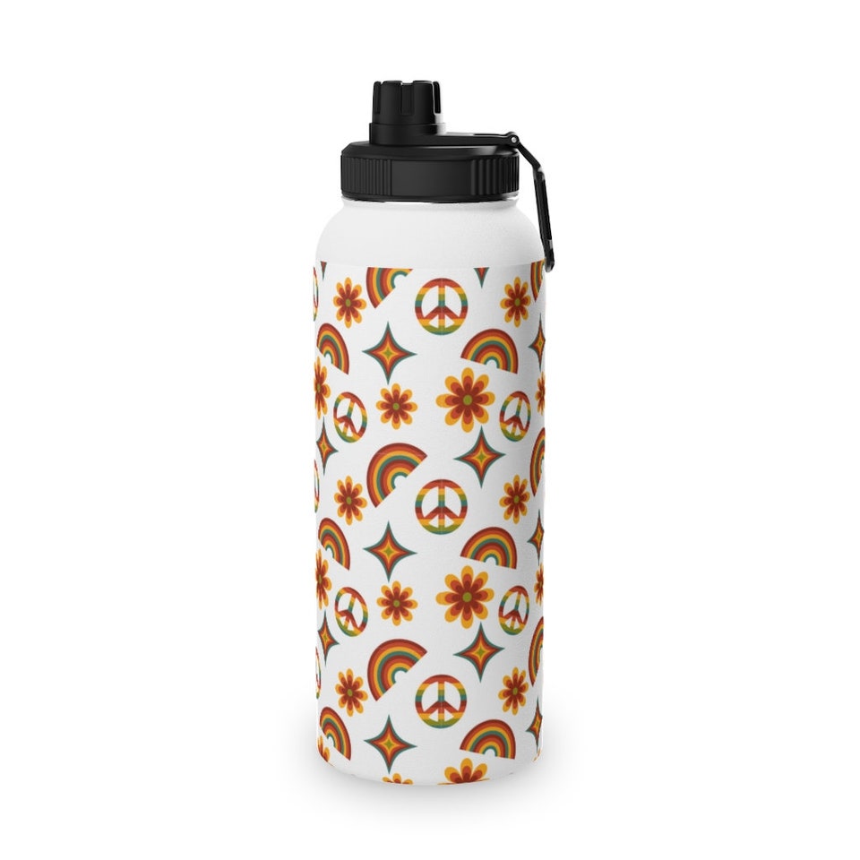 Retro Hipster Stainless Steel Water Bottle, Sports Lid