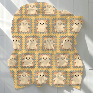 Faux Crochet Ghost Blanket: Spooky Season Velveteen Plush Throw