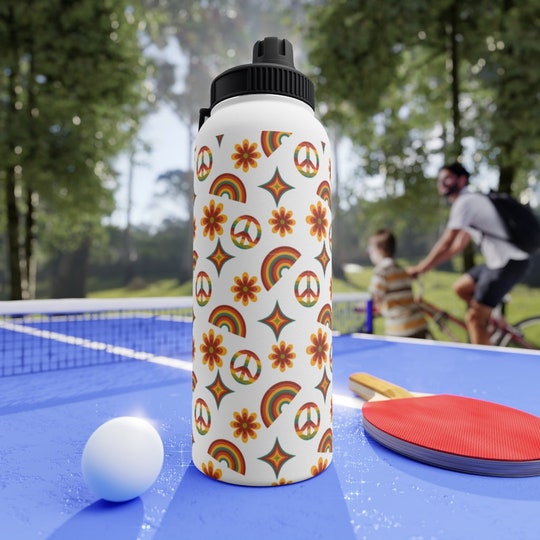 Retro Hipster Stainless Steel Water Bottle, Sports Lid