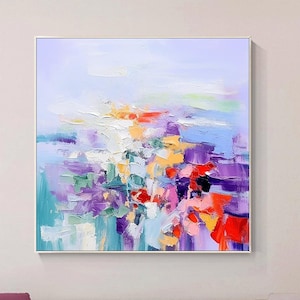 Large Abstract Colorful Oil Painting Flower Palette Knife Acrylic Floral On Canvas Framed Living room Modern Textured Wall Art on Canvas