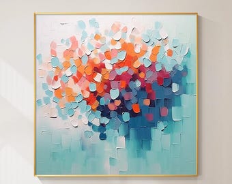 Large Abstract Floral Oil Painting: Palette Knife Texture, Framed Canvas Art