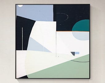 Großes Abstraktes Original Grün Schwarz Weiß Minimalistische Geometrische Wand Kunst Color Block Mehrfarbige Ölgemälde Auf Leinwand Wohnzimmer Wandkunst