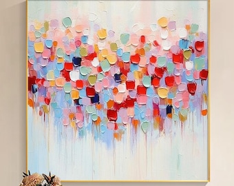 Framed Abstract Floral Oil Painting: Palette Knife Texture, Colorful Wall Art