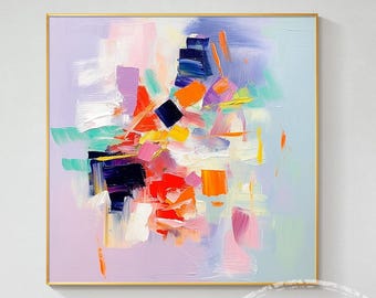 Large Abstract Floral Oil Painting: Palette Knife Texture, Framed Canvas Art