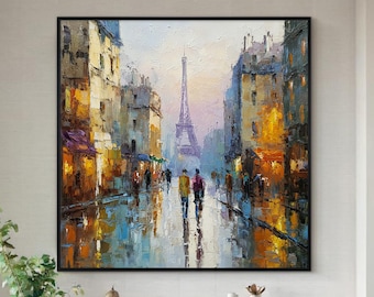 Eiffel Tower Oil Painting | Rainy Paris Cityscape, Impressionist Art