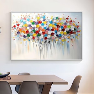 Large Abstract Palette Knife Colorful Floral Oil Painting On Canvas Colorful flowers leaves Wall art Rich Texture 3D Flower Wall Decor
