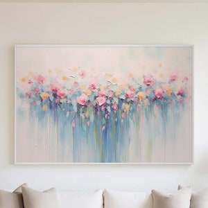 Large Abstract Floral Oil Painting: Palette Knife Texture, 3D Wall Art