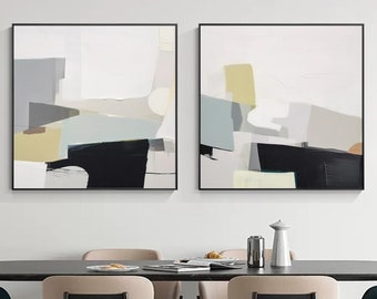 Set of 2 Large Abstract Multi Color Wall art Brush Color Block Neutral gallery wall set Oil Painting On Canvas 2 piece wall art set