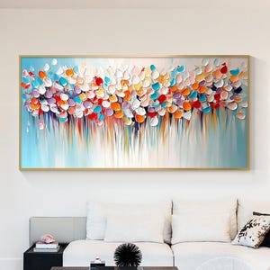 Colorful Abstract Flower Painting Modern Palette Knife Oil Art on Canvas Textured Floral Wall Decor Bright Floral Oil Painting 3D Flower art