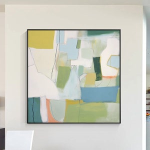 Large Green Abstract Oil Painting: Modern Living Room Wall Decor