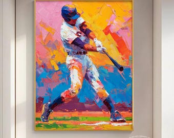 野球選手のキャンバスプリント：現代印象派のスポーツアート - Etsy 日本