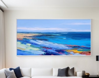 Textured Seascape Oil Painting: Modern Abstract Ocean View, Framed Italy Art