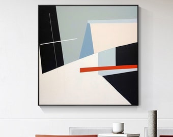 Large Abstract Black White Red Minimalist Geometric Wall Art Color Block Multi Color Oil Painting On Canvas Living room Wall Decor