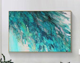 Large Modern Abstract Green leaves Oil Painting Palette Knife Original Oil Painting On Canvas Texture Wall art Living Room Framed Wall Decor