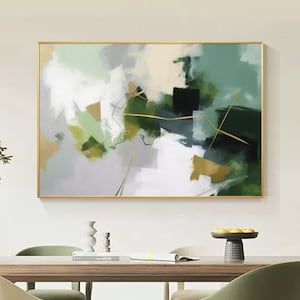 Large Green Abstract Oil Painting on Canvas: Modern Expression Wall Art