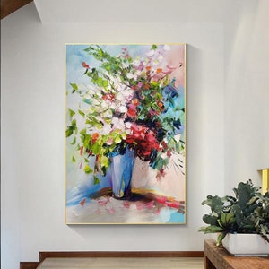 油絵 専用 カラフルな花瓶のお花 抽象画 花瓶の花の絵画オリジナルの