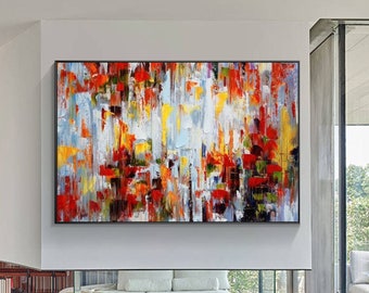 Large Abstract Floral Oil Painting: Palette Knife Texture, Modern Wall Art