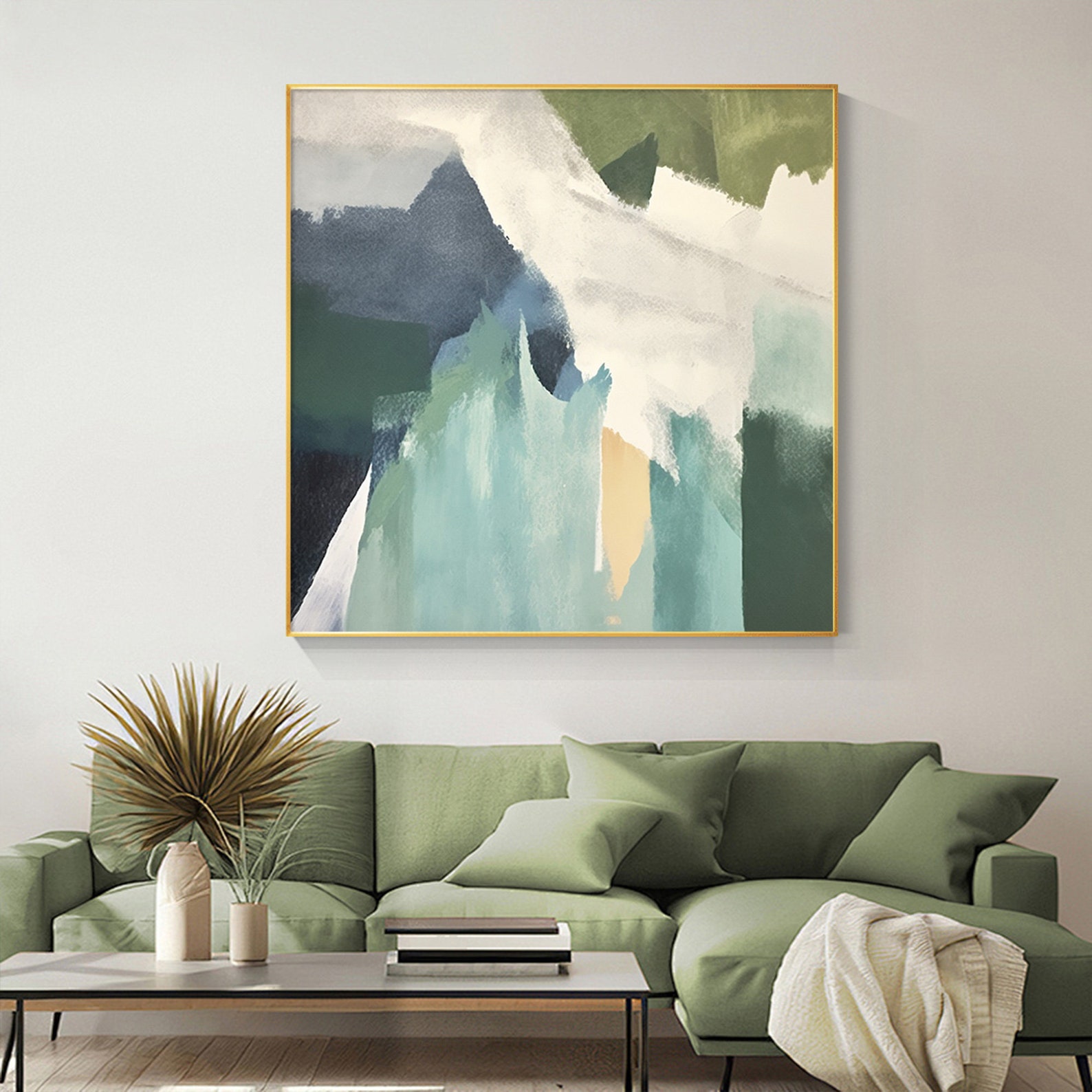 Large Green & Blue Abstract Oil Painting on Canvas: Modern Wall Decor ...