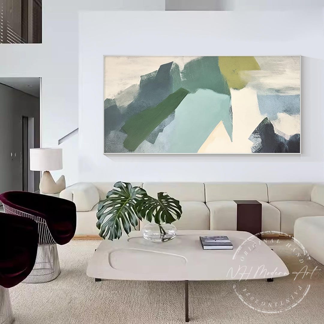 Original Large Abstract Green Oil Painting on Canvas Green Expression ...