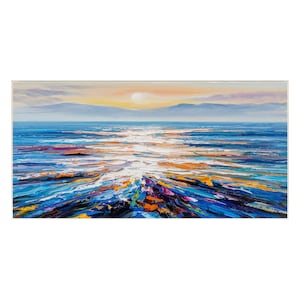 Large Modern Abstract Original Palette Knife Sunrise Ocean View oil painting Colorful Living Room Wall Decor Textured Sunset Seaview image 5