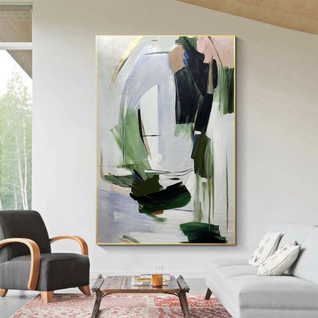 Large Abstract Framed Oil Painting on Canvas Brush Stroke Original Oil