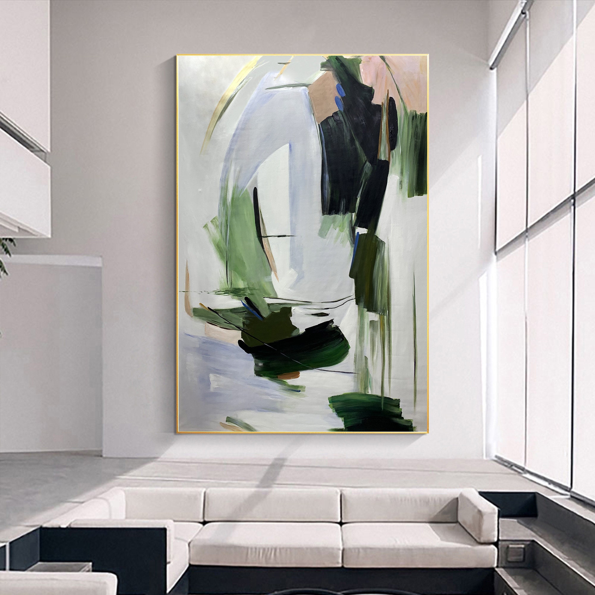 Large Abstract Framed Oil Painting on Canvas Brush Stroke Original Oil