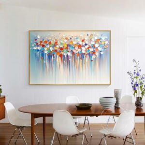 Large Abstract Palette Knife Colorful Floral Oil Painting On Canvas Colorful flowers leaves Wall art Rich Texture 3D Flower Wall Decor