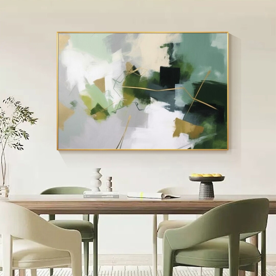 Large Green Abstract Oil Painting on Canvas: Modern Expression Wall Art ...