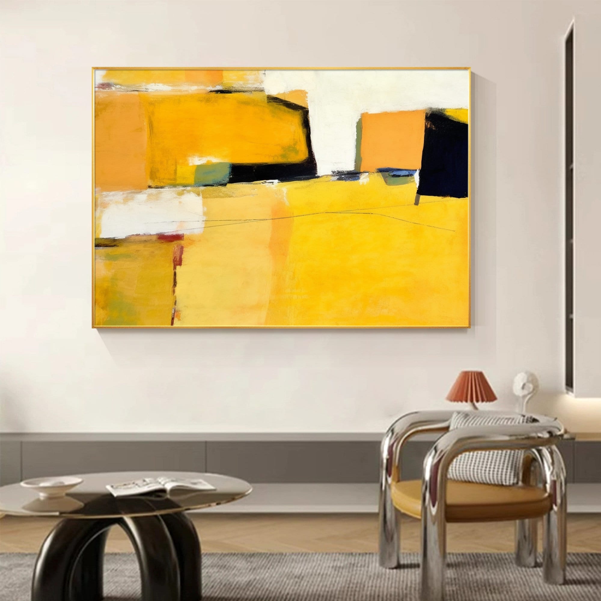 Large Yellow Abstract Oil Painting: Modern Framed Canvas Wall Art - Etsy