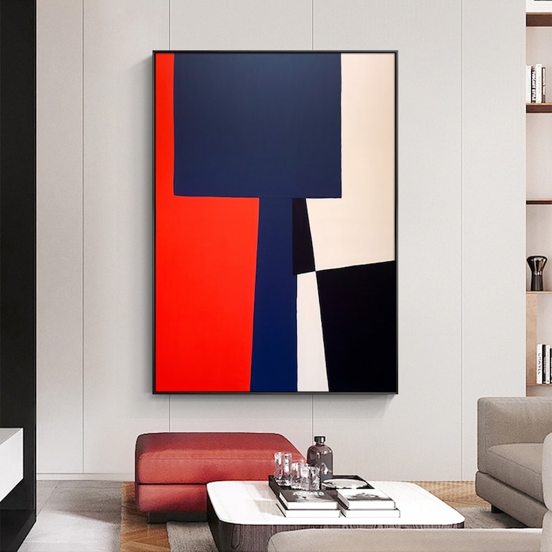 Large Abstract Colorblock Patterns Large Abstract Color Block Canvas Painting: Modern Geometric Wall Art ...